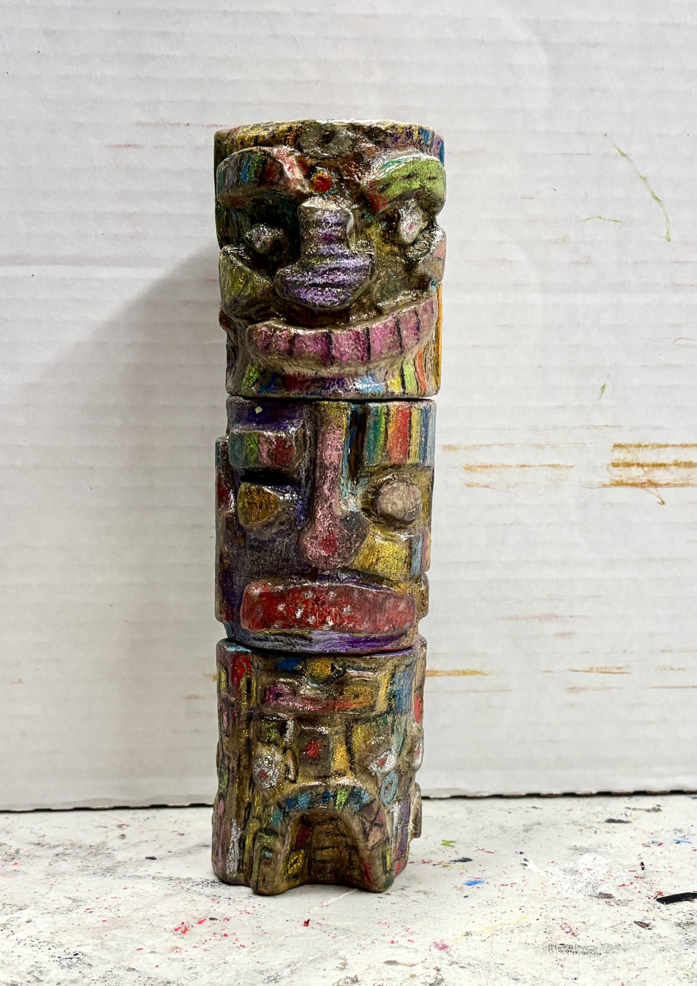 Construction: drawing media on carved and collaged candles