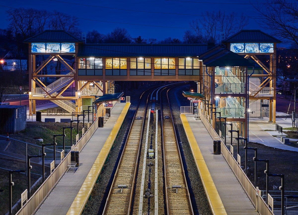 28 glass windows designed for the Arthur Kill Station