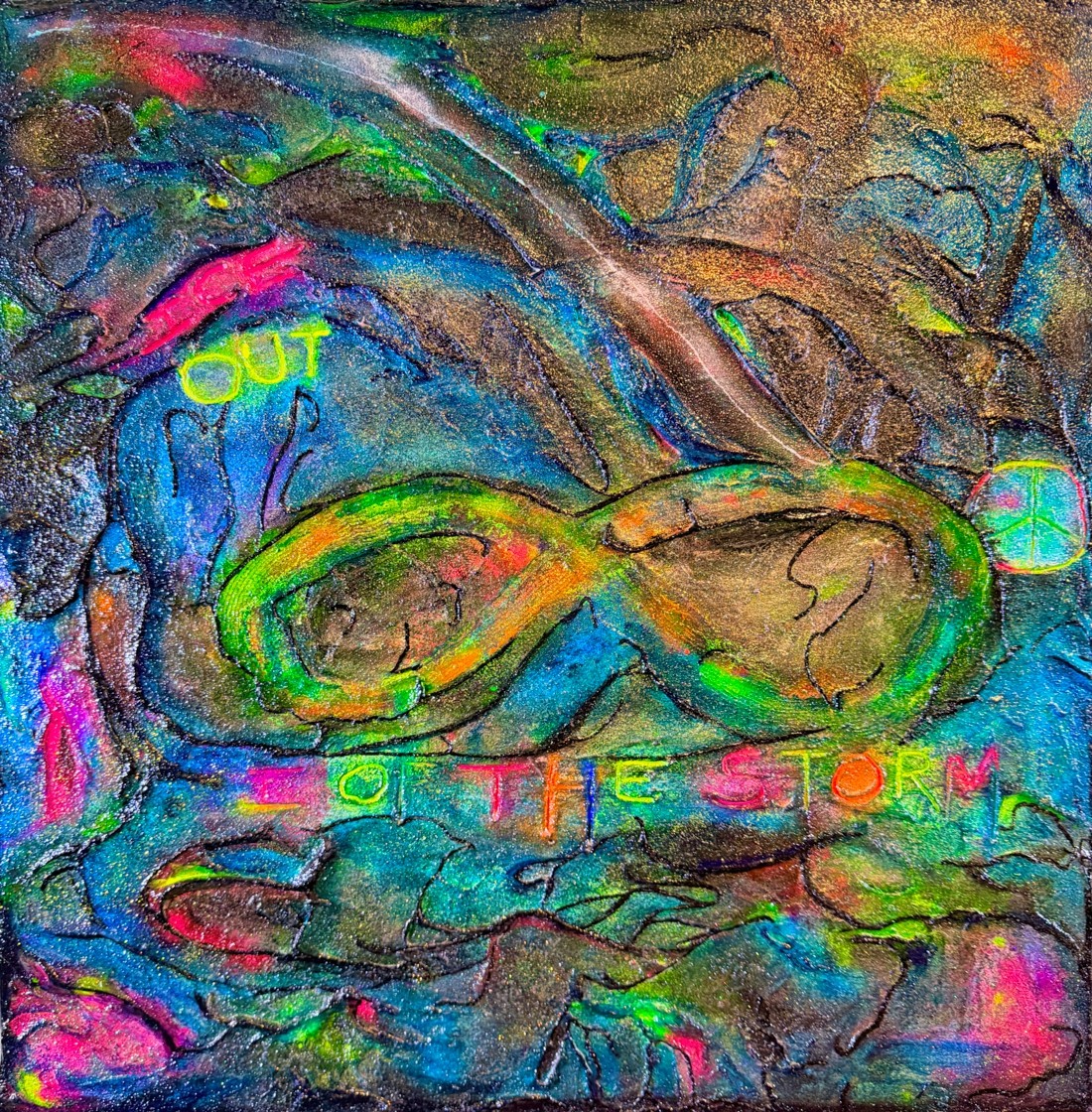 Original Painting, Acrylic, Ink, Paint Pens, Sand & Glitter on Canvas 18" x 24"