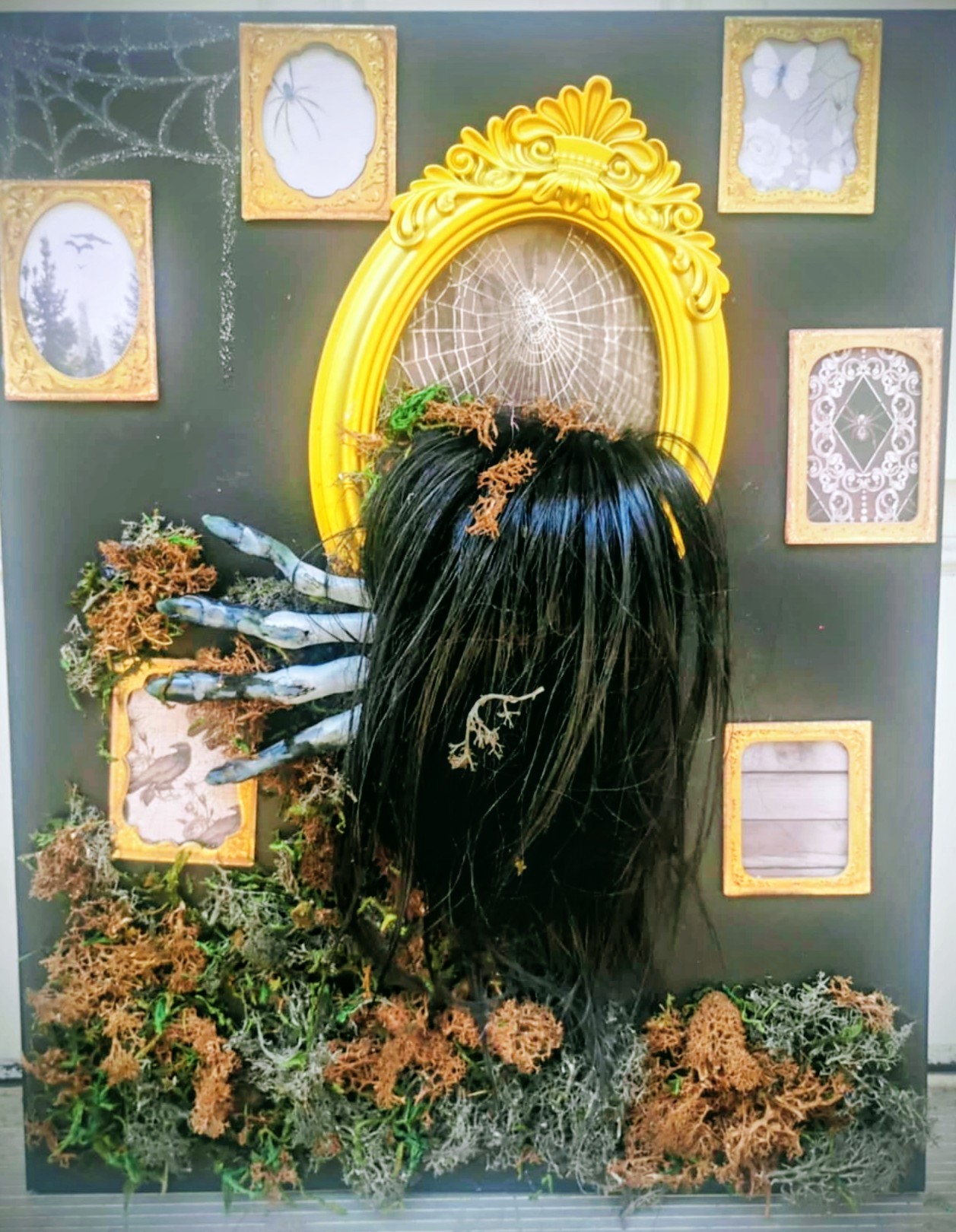 Acrylic, found items, hand s sculpted in sculpey clay, wooden frame on a 16x20 canvas
