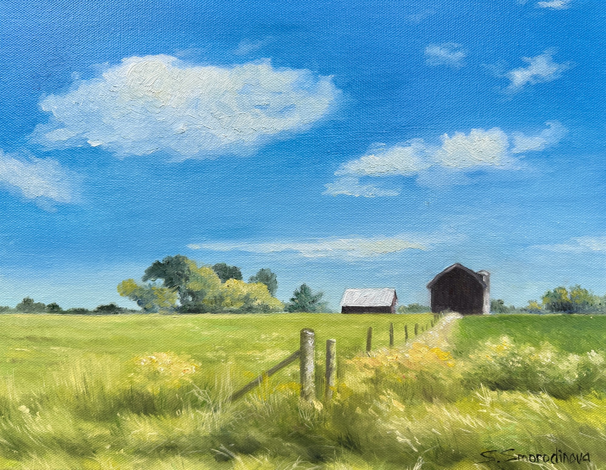 The Farm, Oil on Canvas, 14"x11", framed