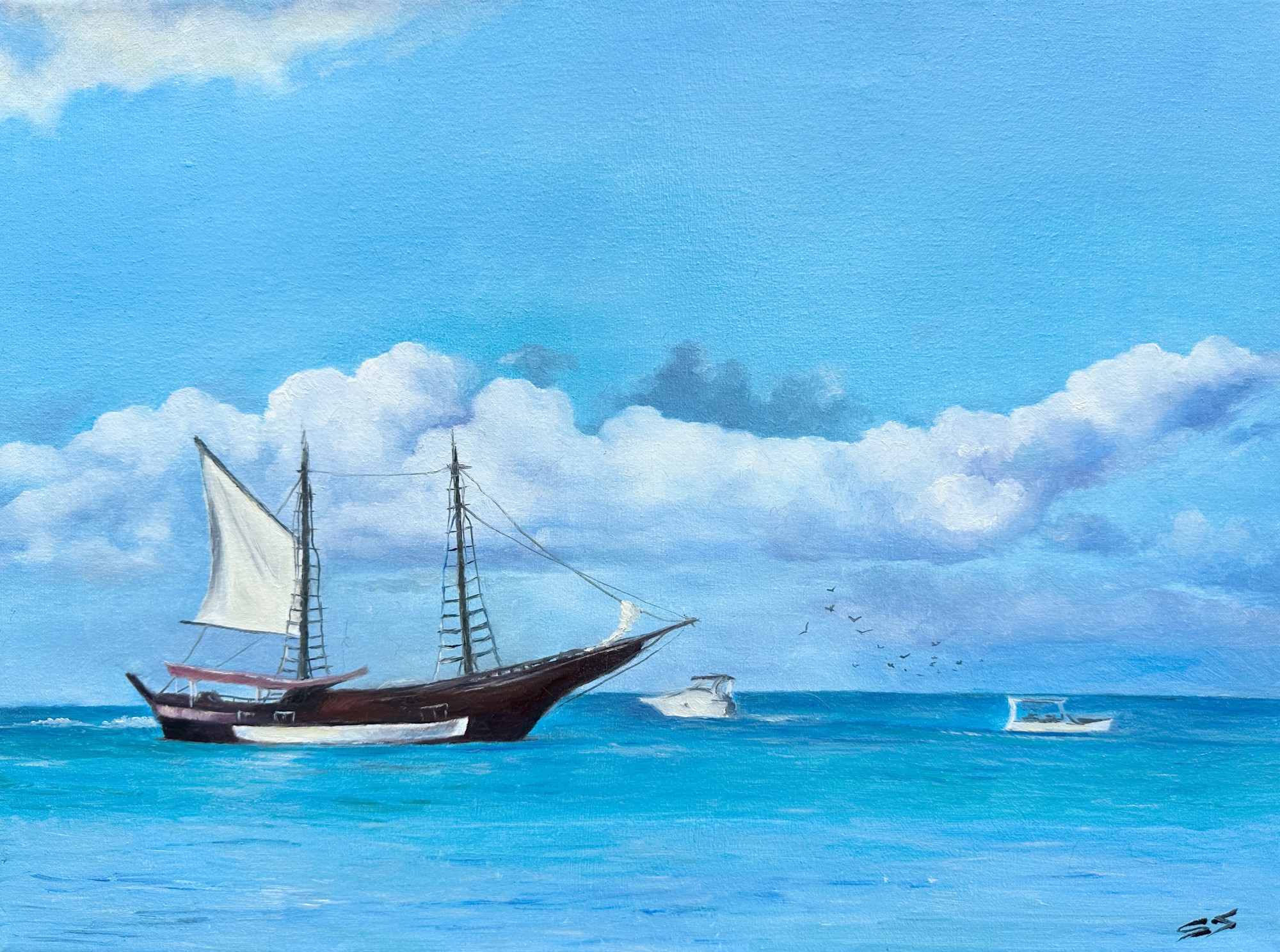 The Ship, Oil on Canvas, 14"x11", framed
