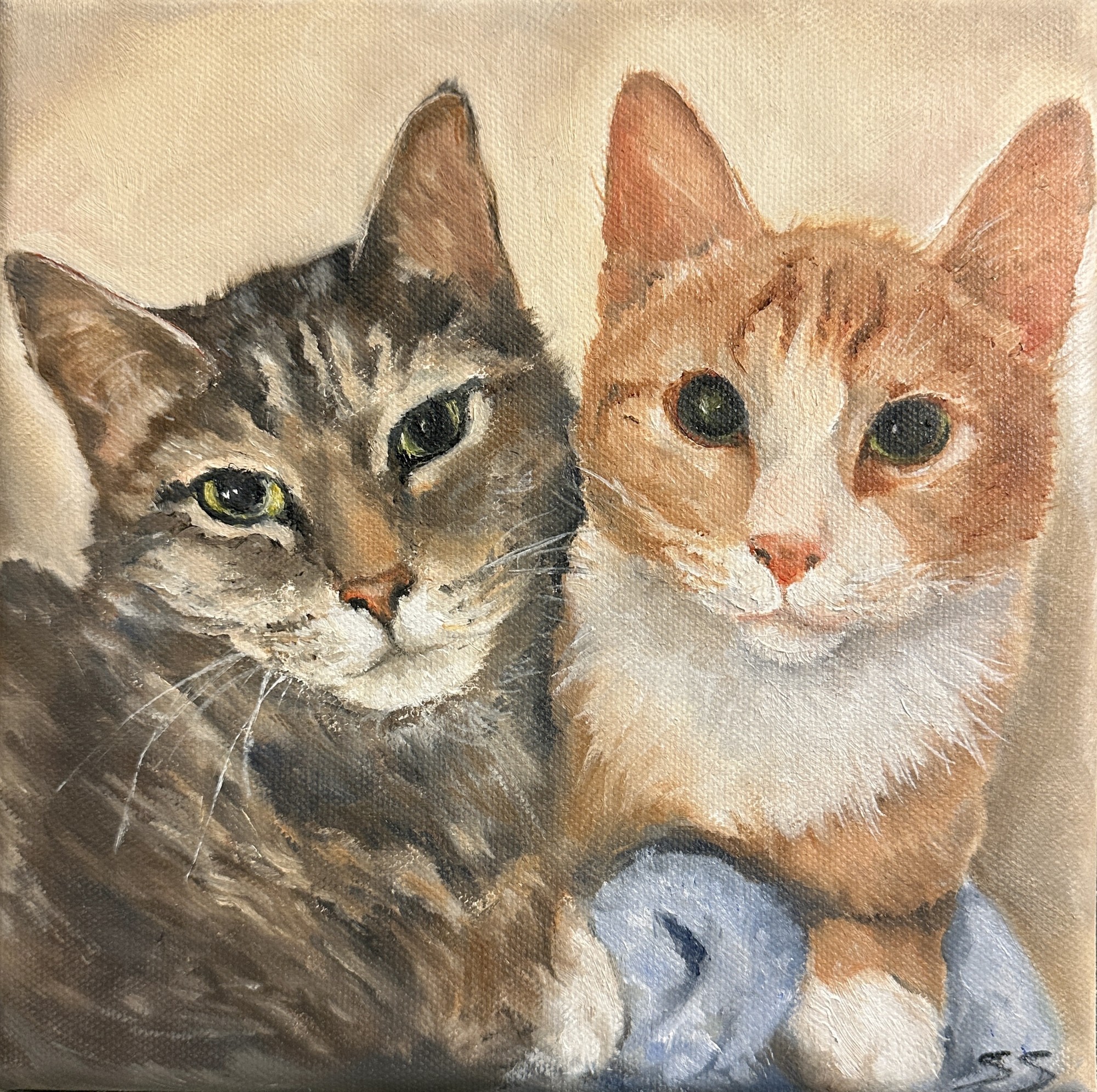 Pearl and Pumpkin, Oil on Canvas, 8"x8", framed