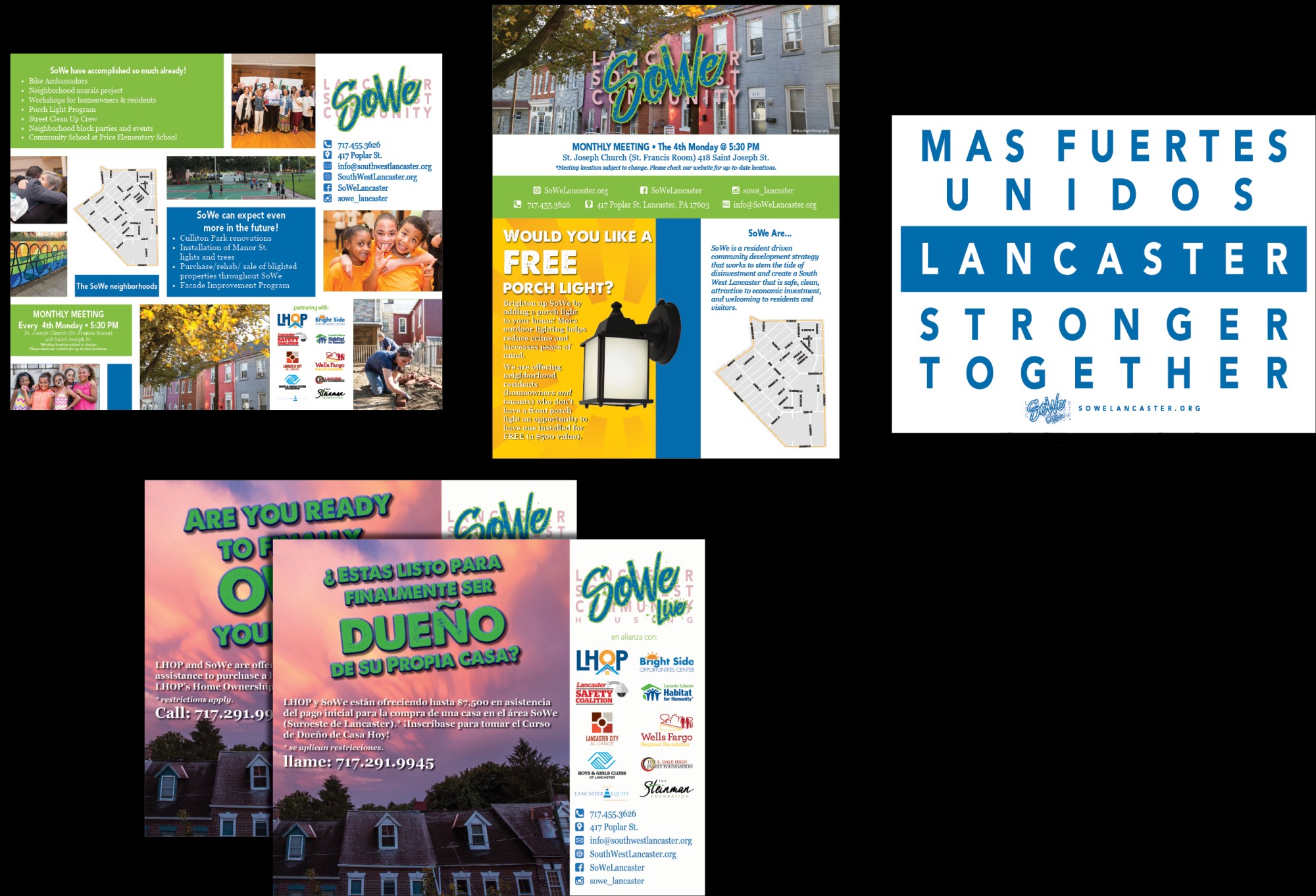 Examples of various material created for SoWe community organization