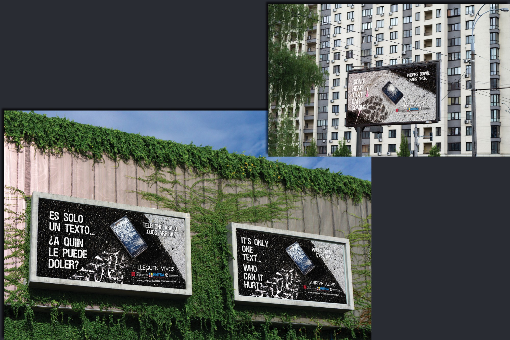 Billboards designed for the City of Lancaster's Arrive Alive PSA campaign