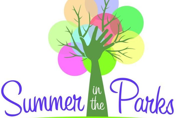 On the bottom, purple text stating 'Summer in the Parks.' In the center is a colorful illustration of a tree, where the trunk is an arm extending into the branches.