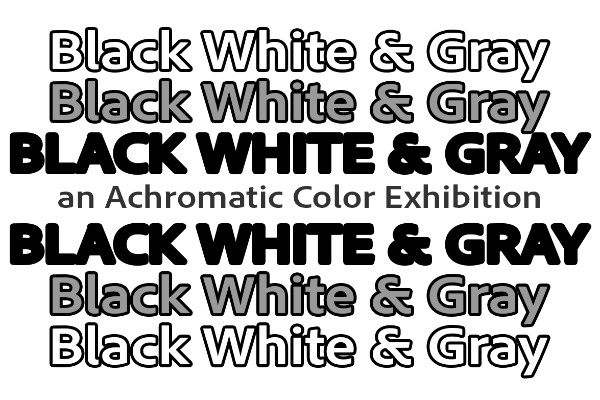 Black, white, and gray text repeating the words 'black, white, and gray.'