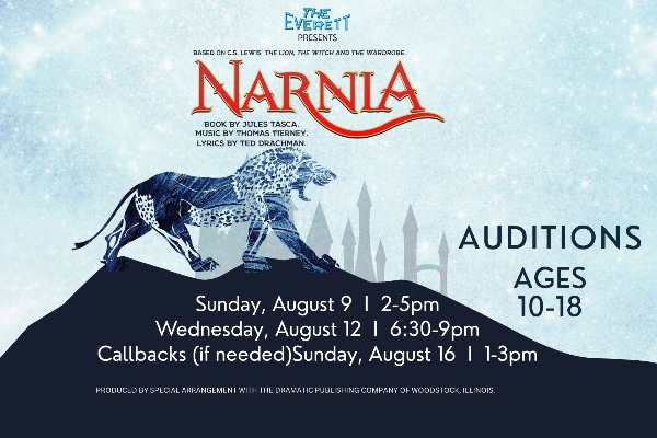 Blue graphic of a lion with white and red text on a light blue sky, stating event details.