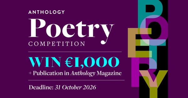 White and teal text on a purple background, with colorful letters spelling 'Poetry' on the right.