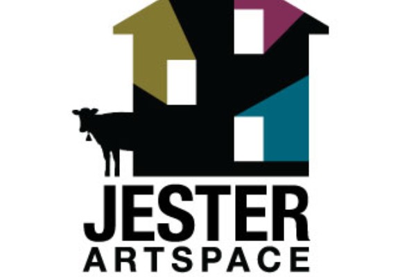 A flat black illustration of a house with yellow, purple, and blue accents, with a silhouette of a cow peaking out, and black text, all on a white background.